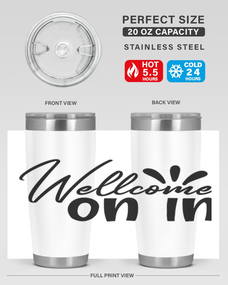 A stylish dont stop be leaving 73# Tumbler made of double wall vacuum stainless steel, featuring a drink-thru lid and vibrant print.