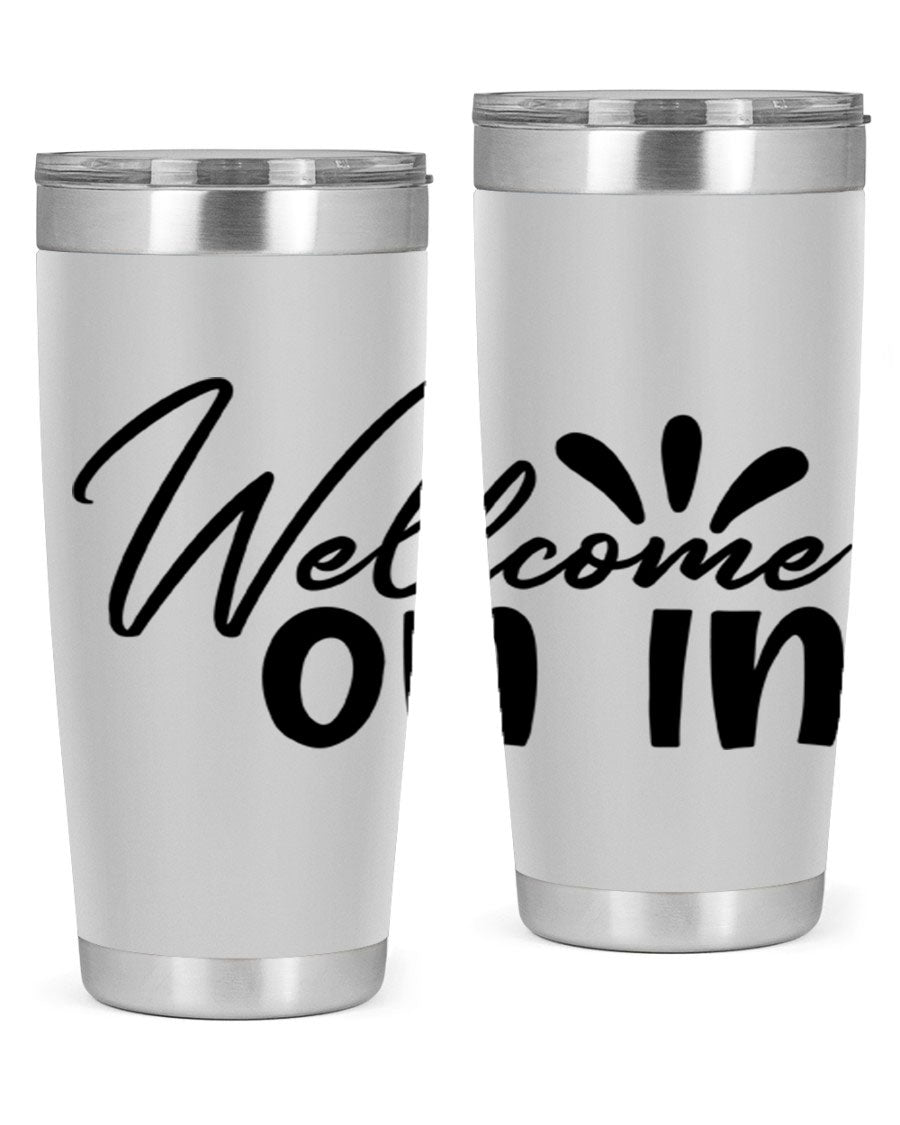 A stylish dont stop be leaving 73# Tumbler made of double wall vacuum stainless steel, featuring a drink-thru lid and vibrant print.