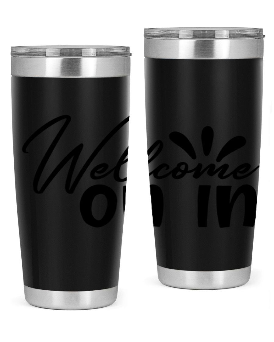 A stylish dont stop be leaving 73# Tumbler made of double wall vacuum stainless steel, featuring a drink-thru lid and vibrant print.