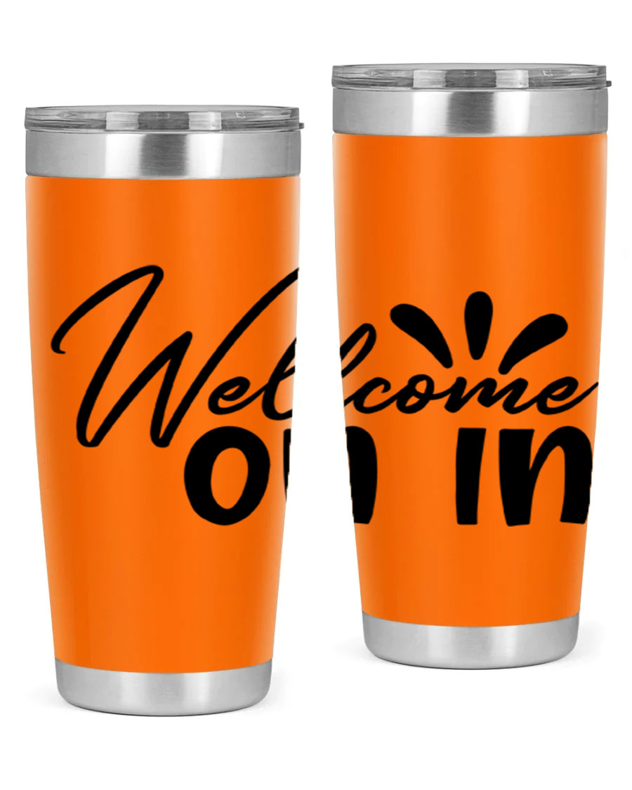 A stylish dont stop be leaving 73# Tumbler made of double wall vacuum stainless steel, featuring a drink-thru lid and vibrant print.