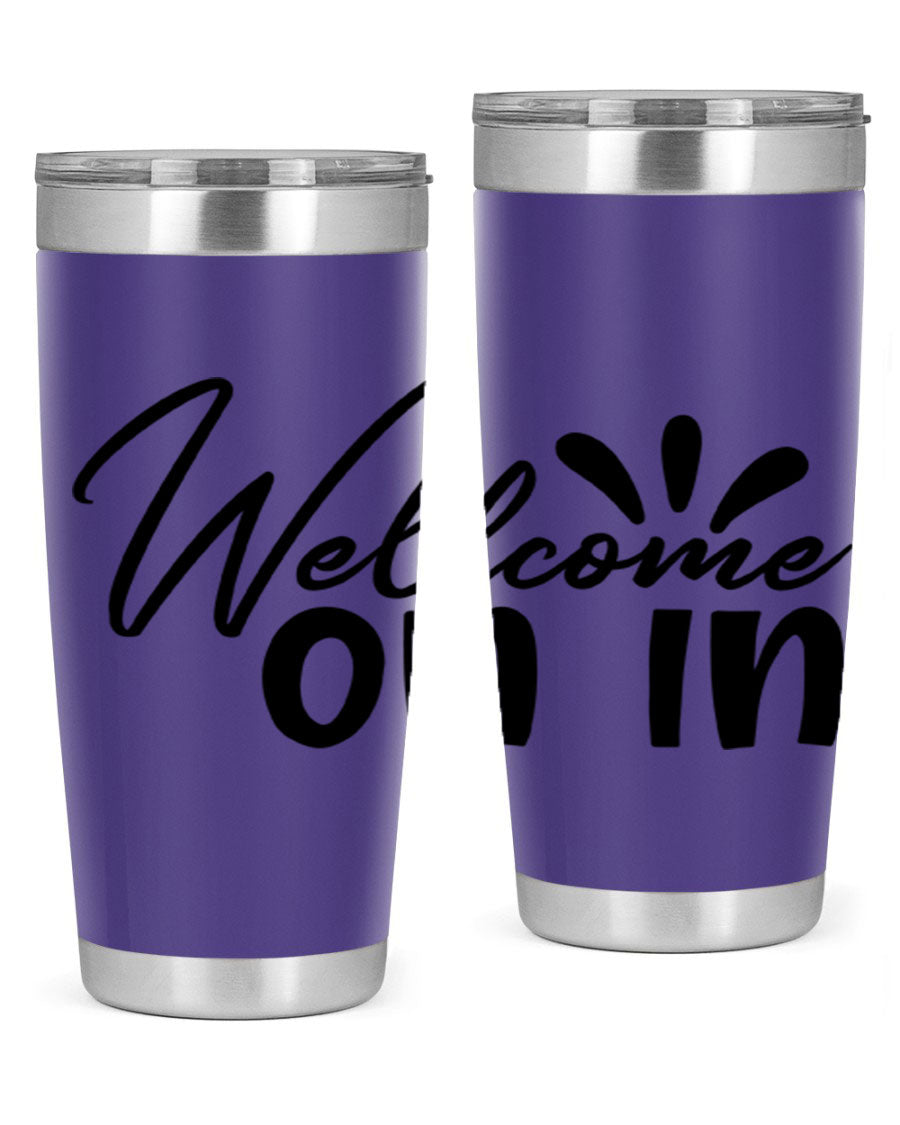 A stylish dont stop be leaving 73# Tumbler made of double wall vacuum stainless steel, featuring a drink-thru lid and vibrant print.