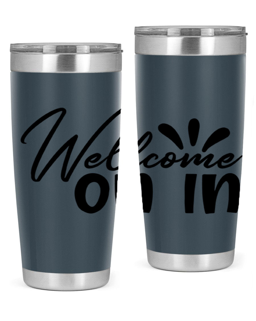A stylish dont stop be leaving 73# Tumbler made of double wall vacuum stainless steel, featuring a drink-thru lid and vibrant print.