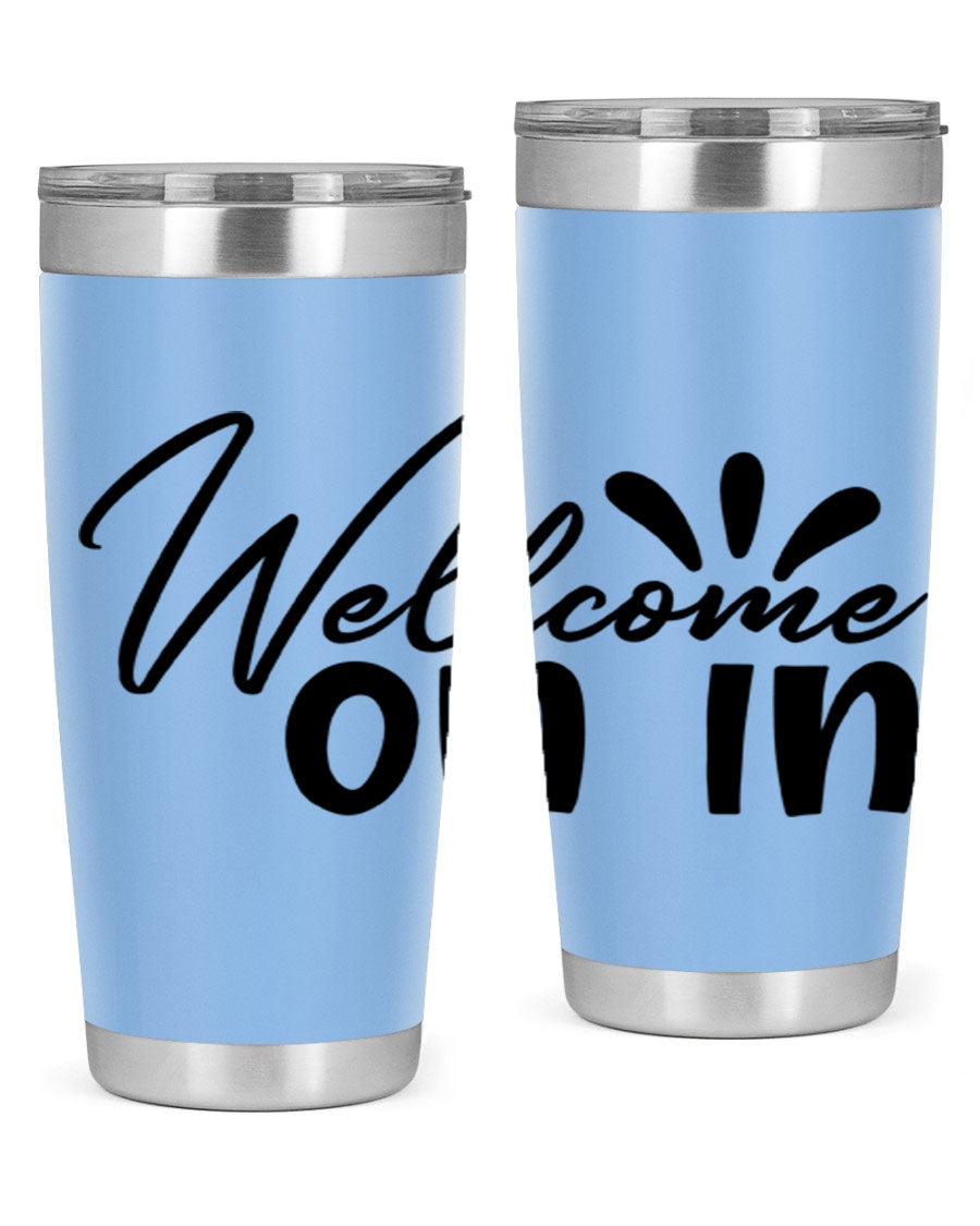 A stylish dont stop be leaving 73# Tumbler made of double wall vacuum stainless steel, featuring a drink-thru lid and vibrant print.