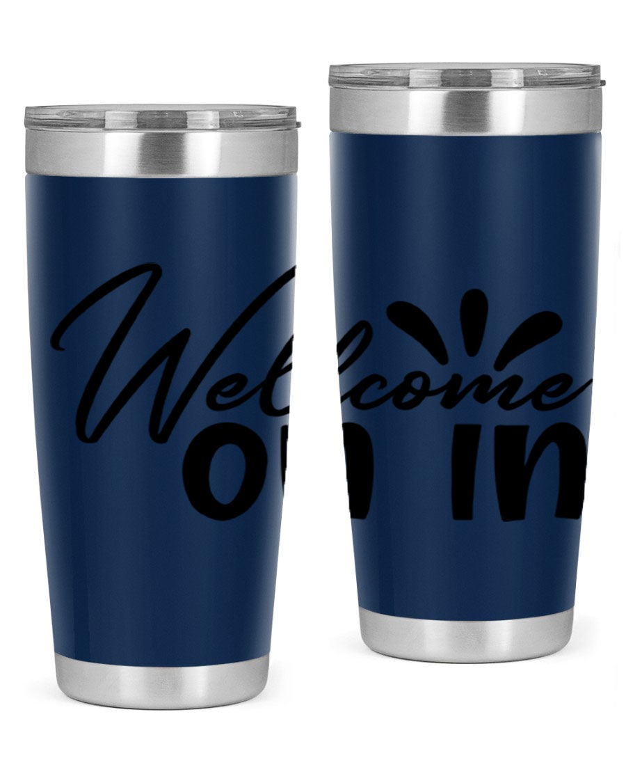 A stylish dont stop be leaving 73# Tumbler made of double wall vacuum stainless steel, featuring a drink-thru lid and vibrant print.