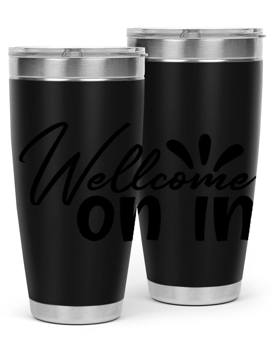 A stylish dont stop be leaving 73# Tumbler made of double wall vacuum stainless steel, featuring a drink-thru lid and vibrant print.