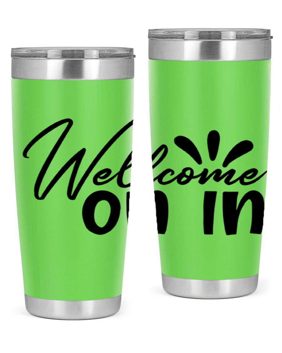 A stylish dont stop be leaving 73# Tumbler made of double wall vacuum stainless steel, featuring a drink-thru lid and vibrant print.