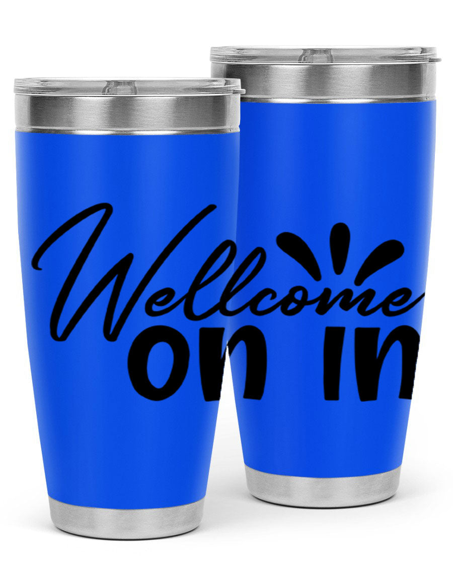 A stylish dont stop be leaving 73# Tumbler made of double wall vacuum stainless steel, featuring a drink-thru lid and vibrant print.