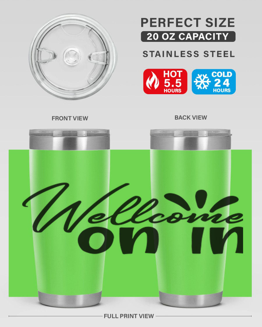 A stylish dont stop be leaving 73# Tumbler made of double wall vacuum stainless steel, featuring a drink-thru lid and vibrant print.