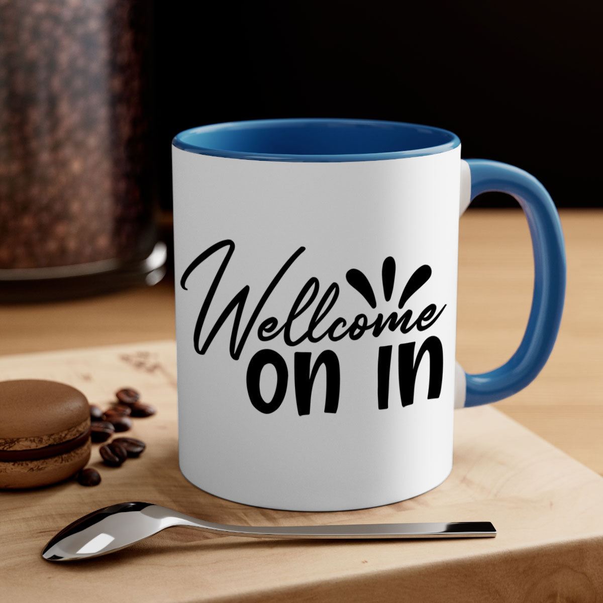 A stylish dont stop be leaving 73# Mug with a glossy finish, featuring a colored handle and interior, available in multiple colors.