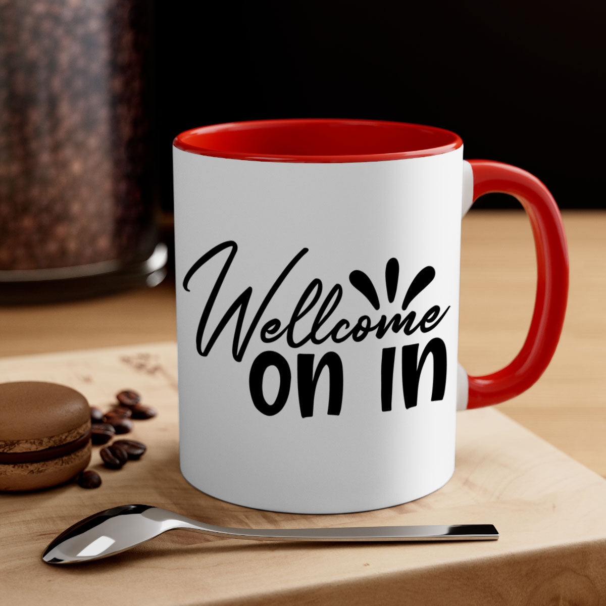 A stylish dont stop be leaving 73# Mug with a glossy finish, featuring a colored handle and interior, available in multiple colors.