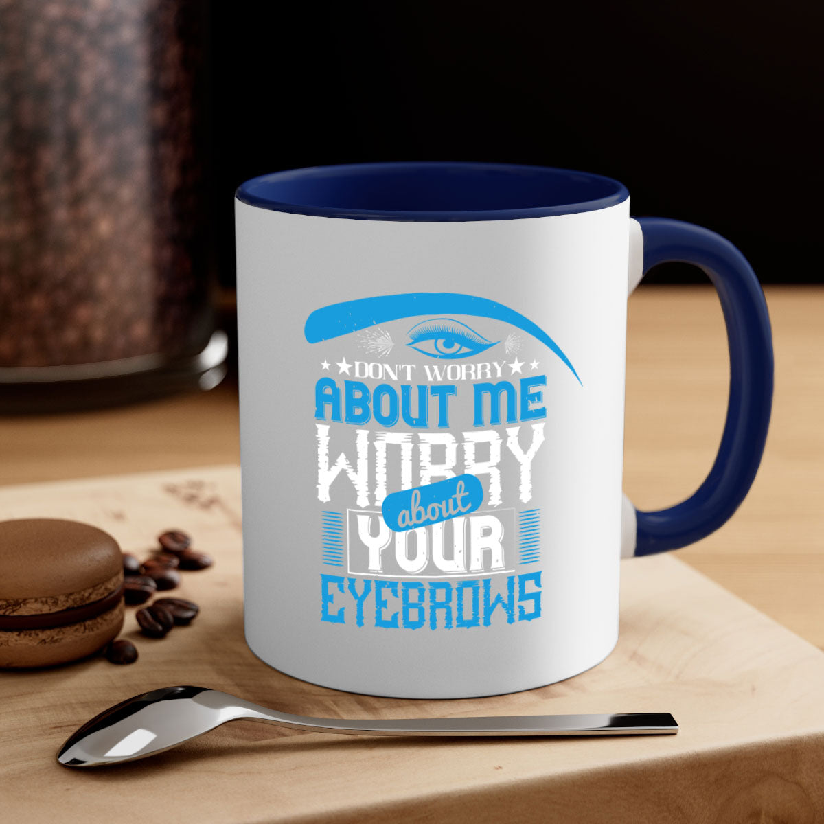 A stylish two-tone ceramic mug with a humorous quote, featuring a colored handle and interior, available in multiple colors.