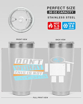 Dont Worry This Is Not Corona Tumbler in stainless steel with a drink-thru lid, showcasing its sleek design and vibrant print.