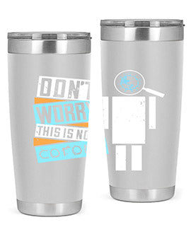 Dont Worry This Is Not Corona Tumbler in stainless steel with a drink-thru lid, showcasing its sleek design and vibrant print.