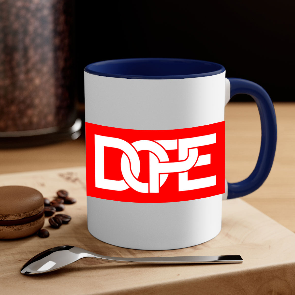 Dope 168# Mug featuring black words and phrases, available in multiple colors with a glossy finish.