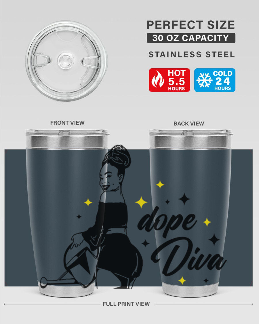 Dope Diva 4# Tumbler in stainless steel with a stylish design, perfect for keeping drinks hot or cold.