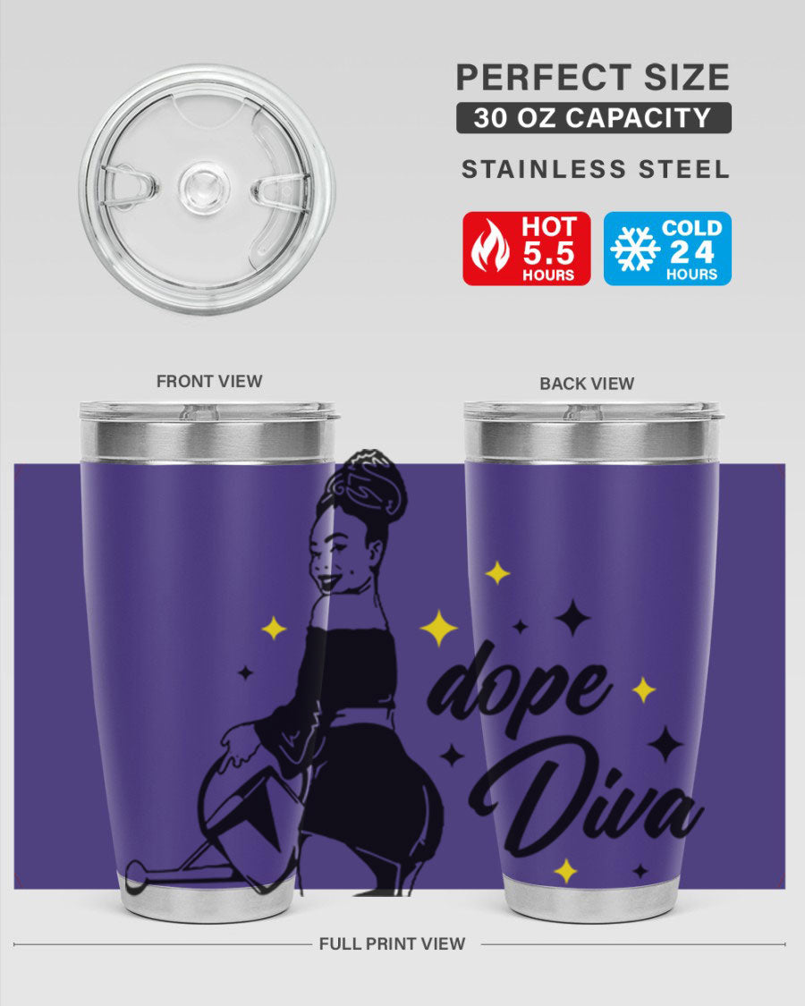 Dope Diva 4# Tumbler in stainless steel with a stylish design, perfect for keeping drinks hot or cold.