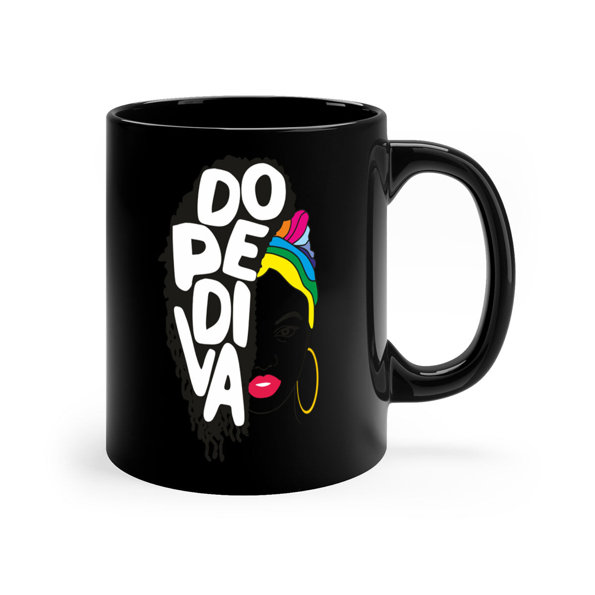 Dope Diva 5# Mug featuring a two-tone design with a colored handle and glossy finish, available in multiple colors.