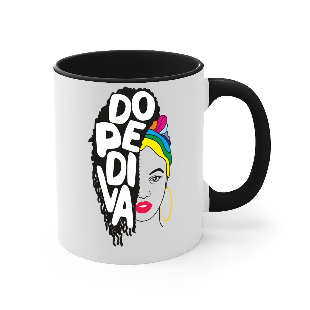 Dope Diva 5# Mug featuring a two-tone design with a colored handle and glossy finish, available in multiple colors.