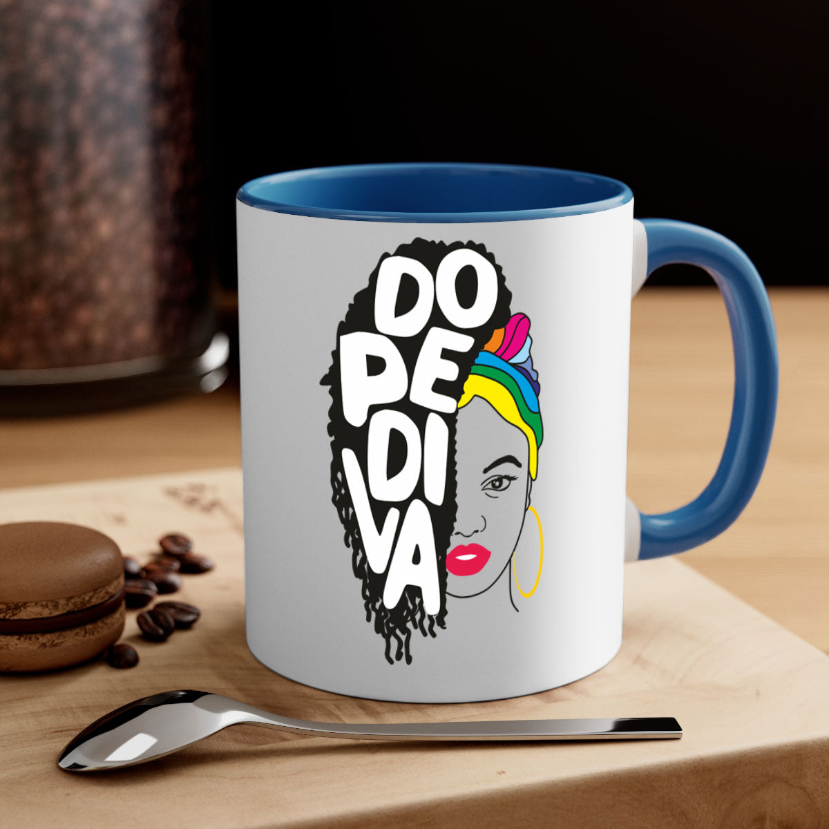 Dope Diva 5# Mug featuring a two-tone design with a colored handle and glossy finish, available in multiple colors.