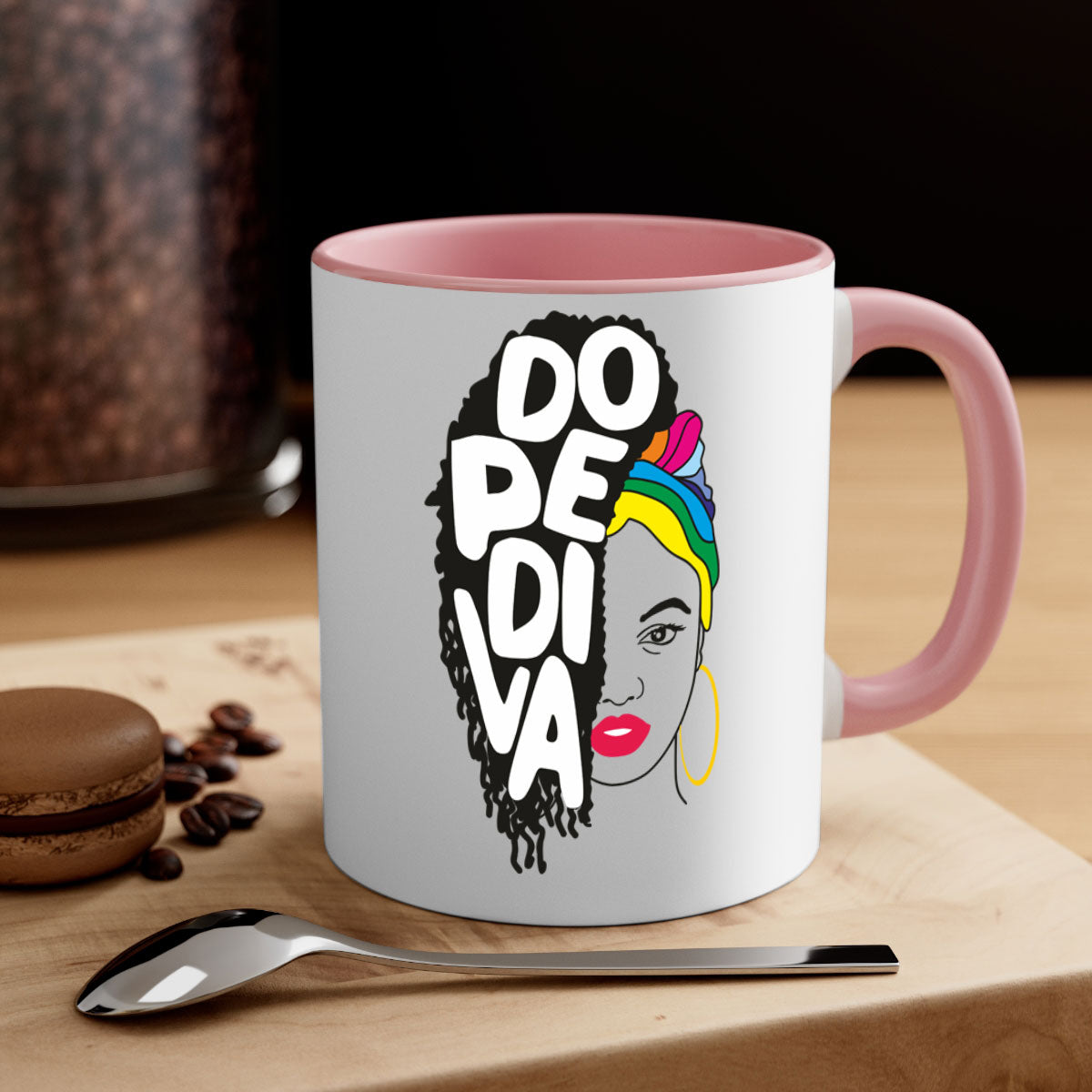Dope Diva 5# Mug featuring a two-tone design with a colored handle and glossy finish, available in multiple colors.