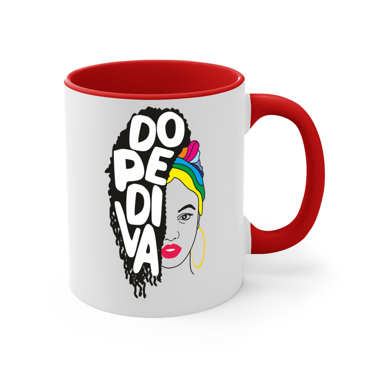 Dope Diva 5# Mug featuring a two-tone design with a colored handle and glossy finish, available in multiple colors.
