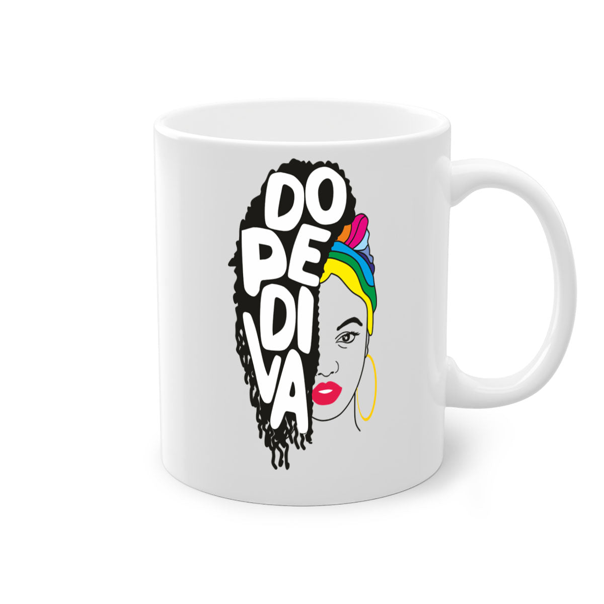 Dope Diva 5# Mug featuring a two-tone design with a colored handle and glossy finish, available in multiple colors.