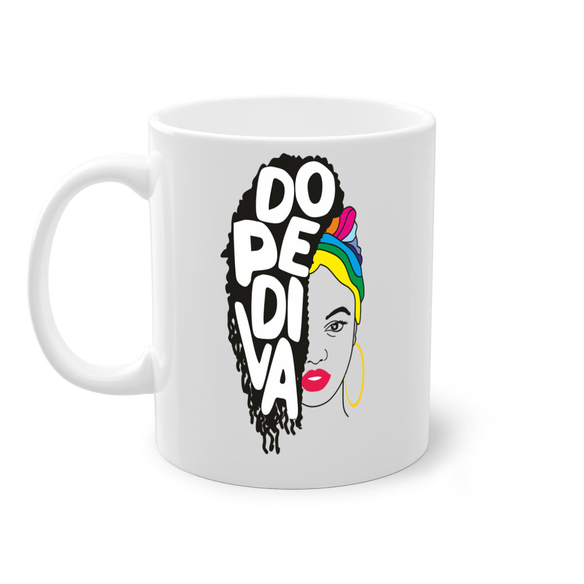 Dope Diva 5# Mug featuring a two-tone design with a colored handle and glossy finish, available in multiple colors.