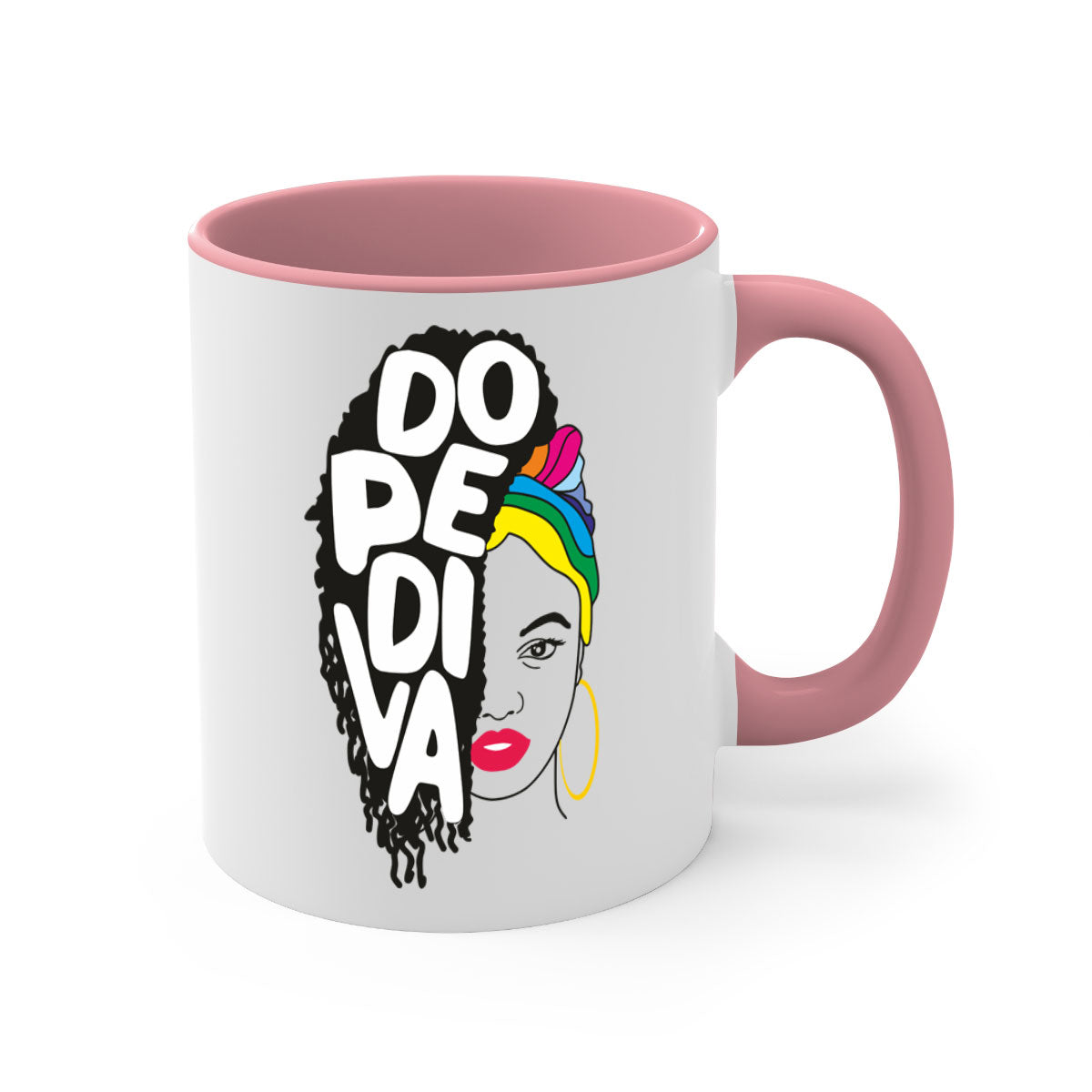 Dope Diva 5# Mug featuring a two-tone design with a colored handle and glossy finish, available in multiple colors.
