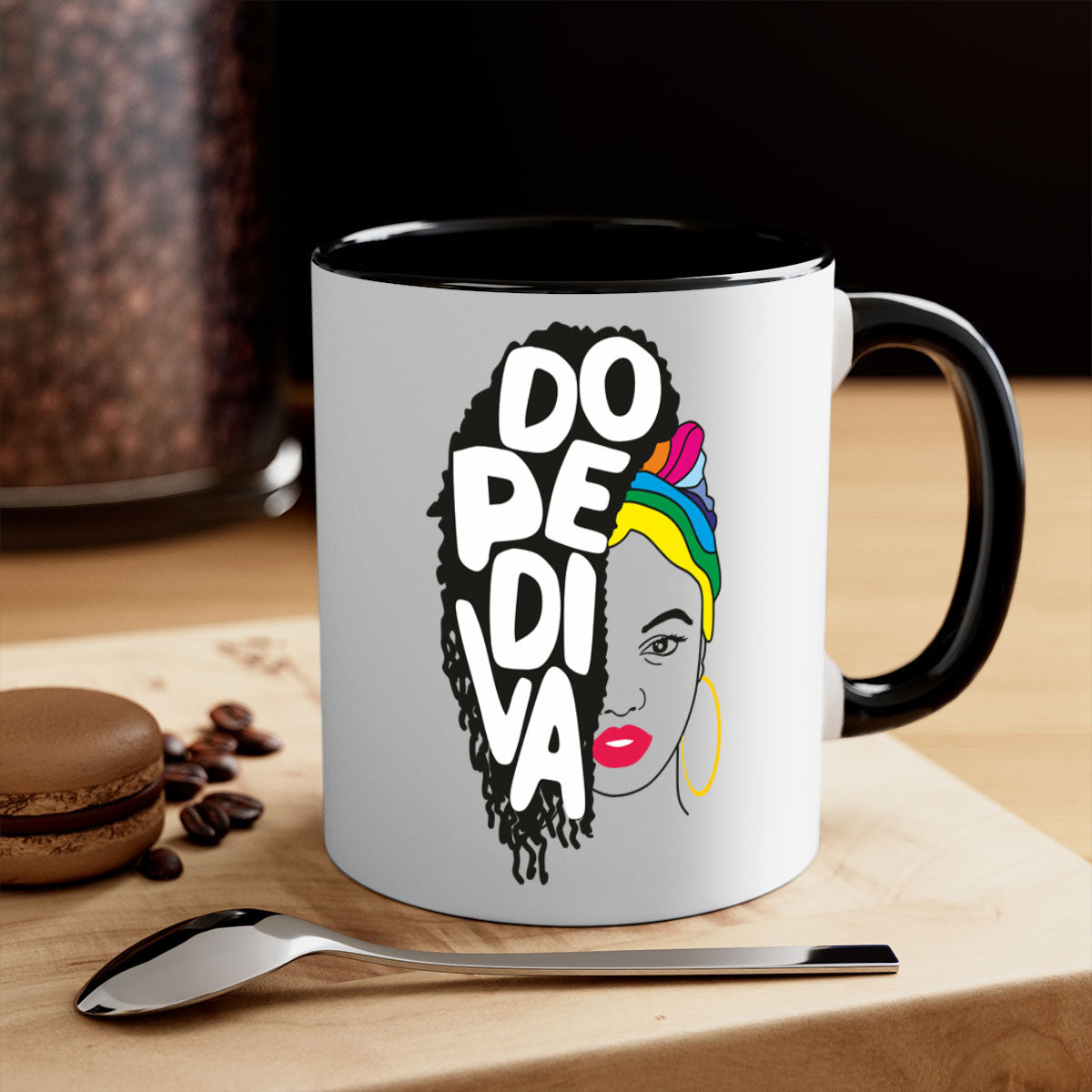Dope Diva 5# Mug featuring a two-tone design with a colored handle and glossy finish, available in multiple colors.