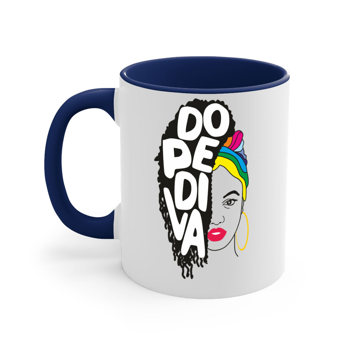 Dope Diva 5# Mug featuring a two-tone design with a colored handle and glossy finish, available in multiple colors.