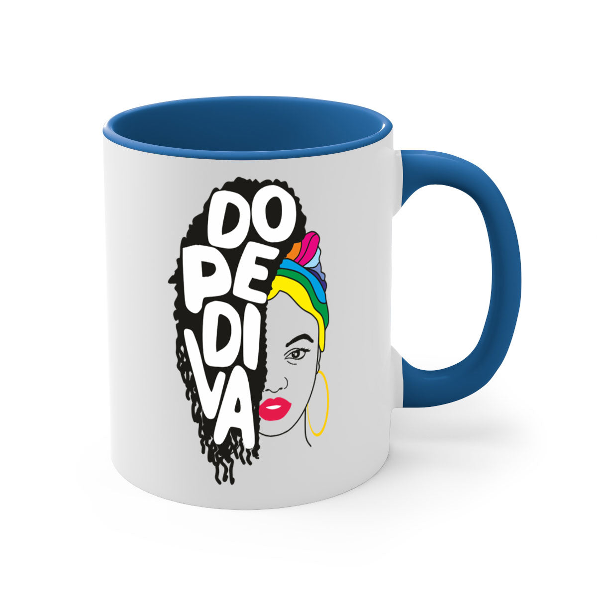 Dope Diva 5# Mug featuring a two-tone design with a colored handle and glossy finish, available in multiple colors.