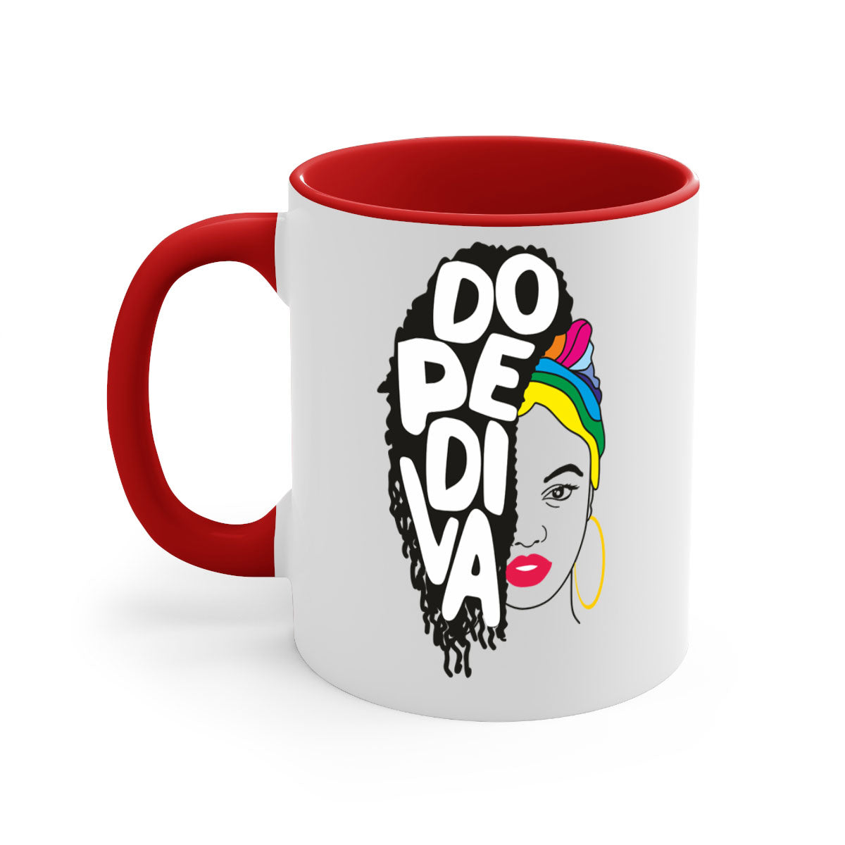 Dope Diva 5# Mug featuring a two-tone design with a colored handle and glossy finish, available in multiple colors.