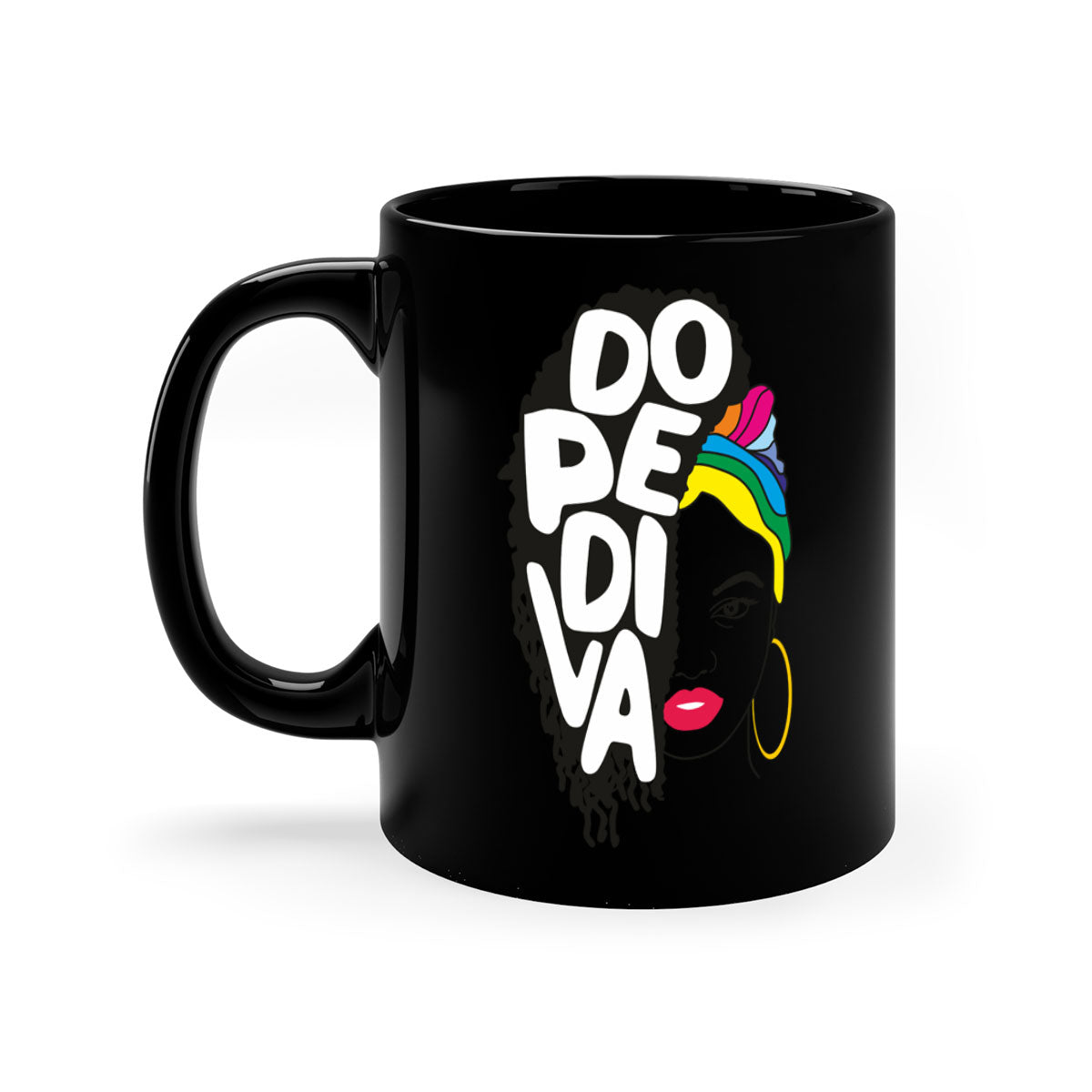 Dope Diva 5# Mug featuring a two-tone design with a colored handle and glossy finish, available in multiple colors.