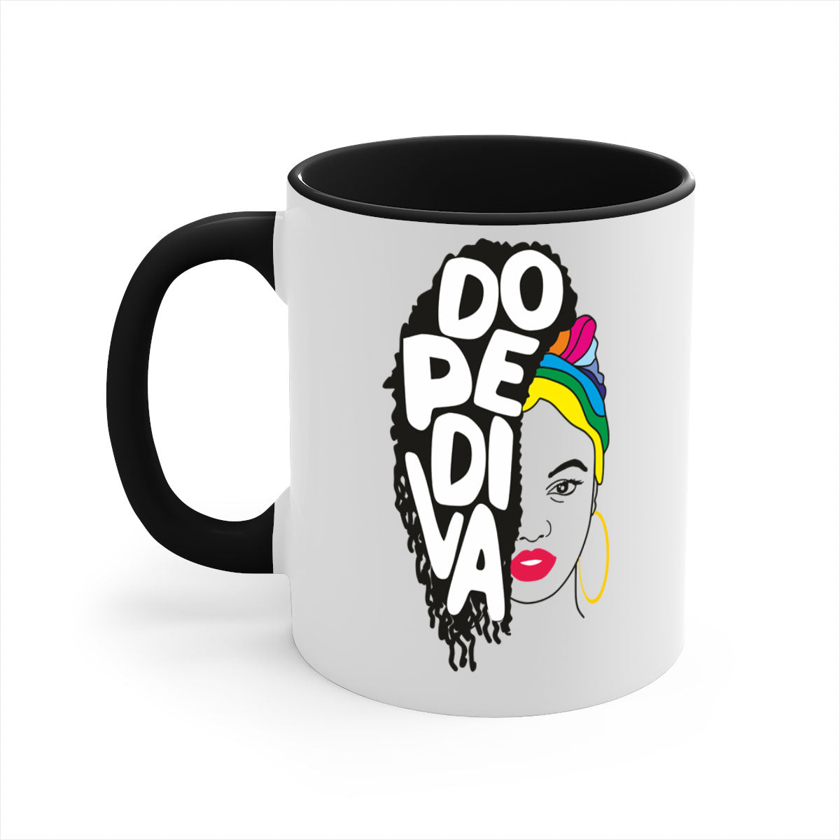 Dope Diva 5# Mug featuring a two-tone design with a colored handle and glossy finish, available in multiple colors.