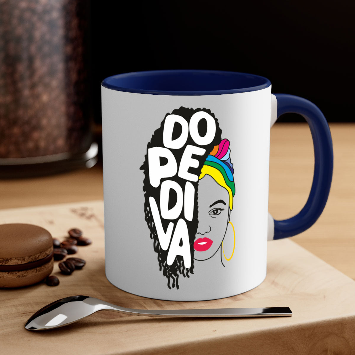 Dope Diva 5# Mug featuring a two-tone design with a colored handle and glossy finish, available in multiple colors.