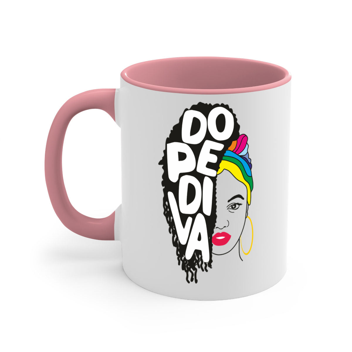 Dope Diva 5# Mug featuring a two-tone design with a colored handle and glossy finish, available in multiple colors.