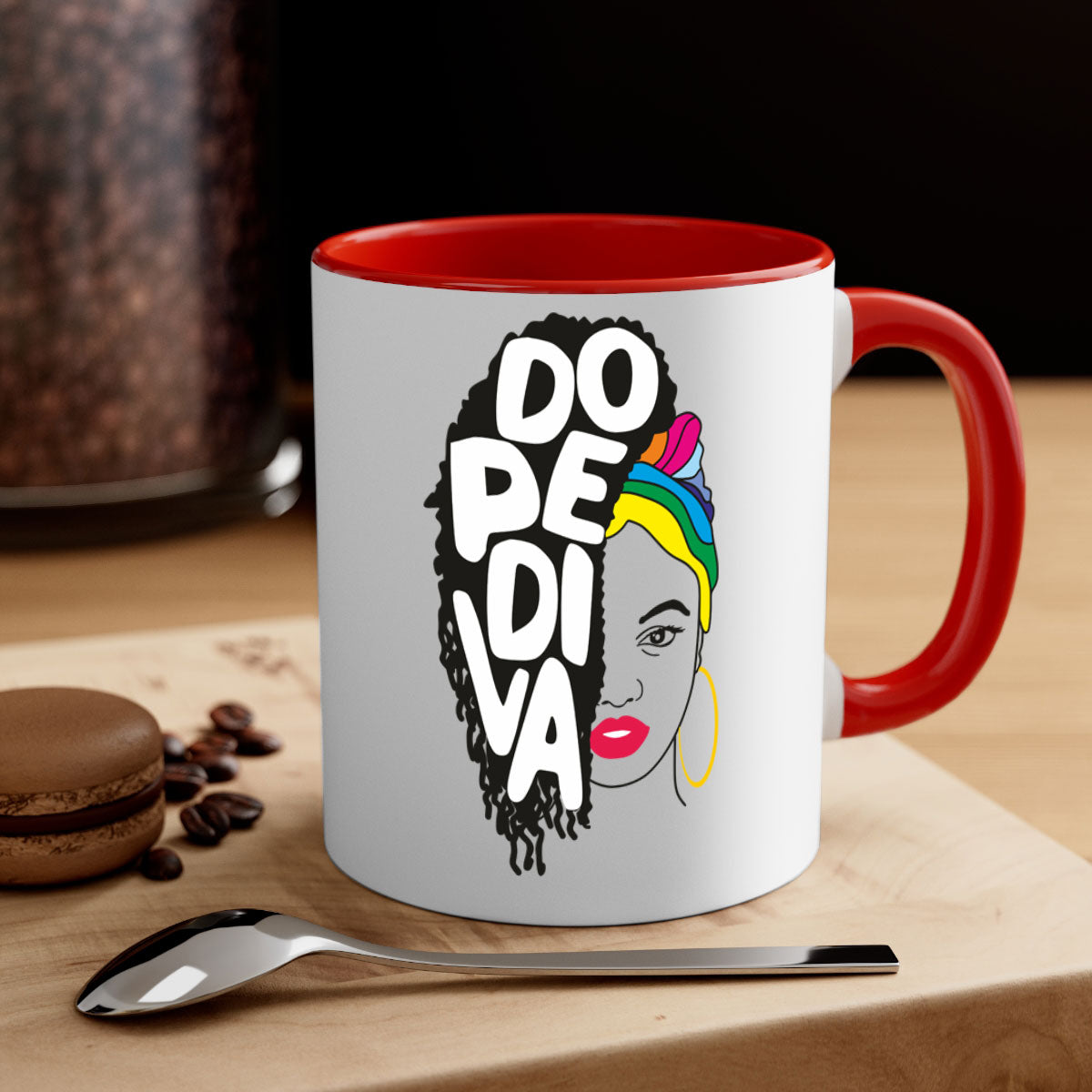 Dope Diva 5# Mug featuring a two-tone design with a colored handle and glossy finish, available in multiple colors.