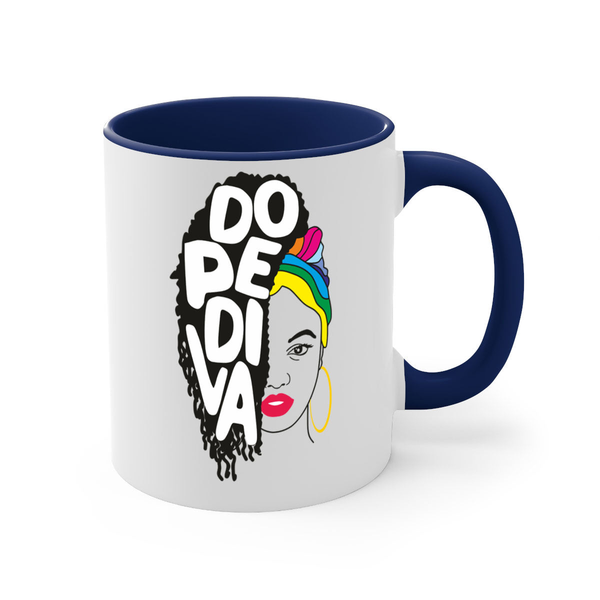 Dope Diva 5# Mug featuring a two-tone design with a colored handle and glossy finish, available in multiple colors.