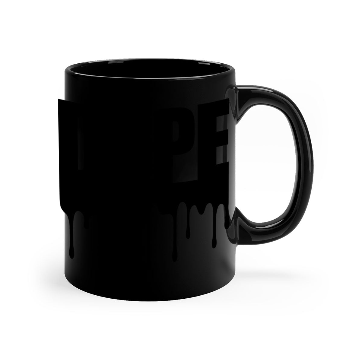 Dope Drip 166# Mug with black words and phrases, featuring a glossy finish and colorful handle.