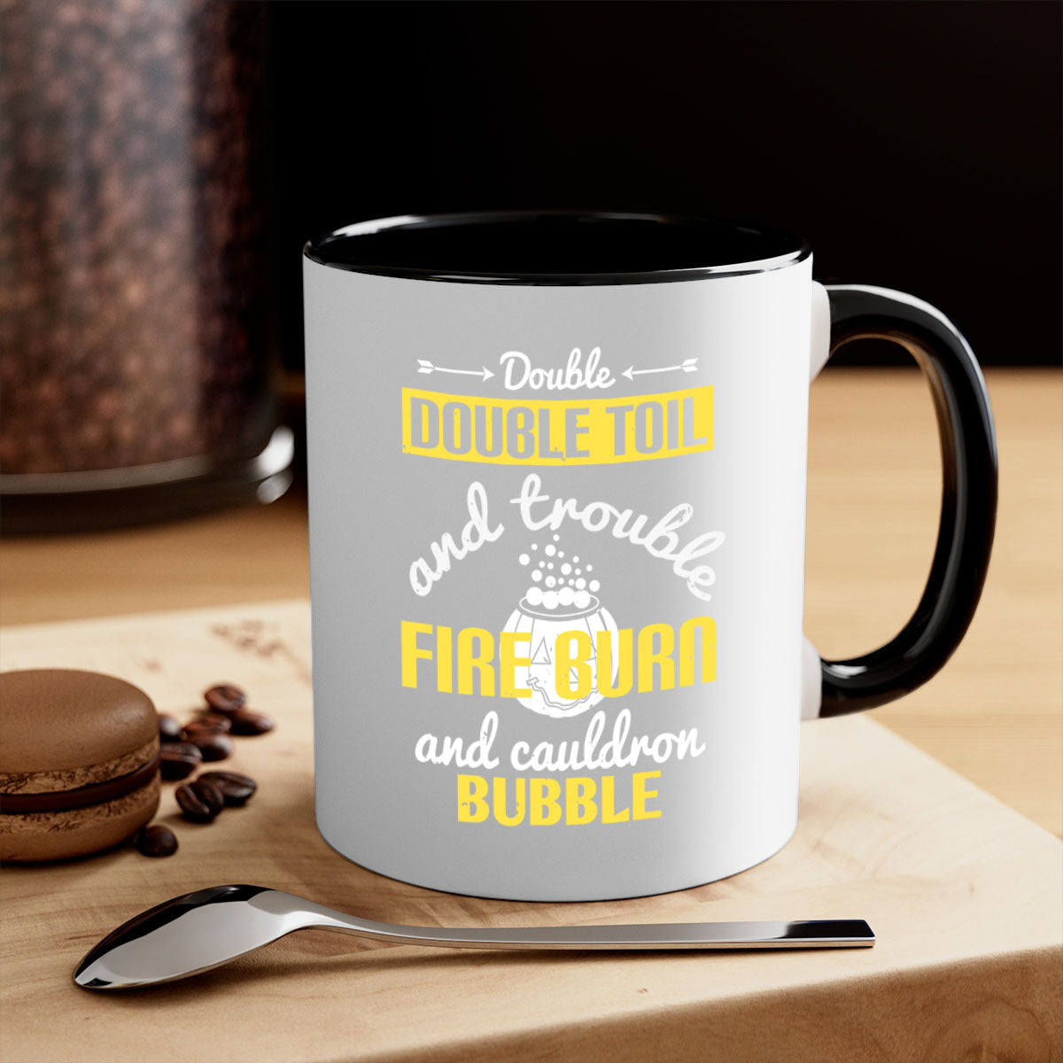 Double double toil and 115# Halloween Mug with colorful handle and glossy finish, perfect for coffee and tea lovers.