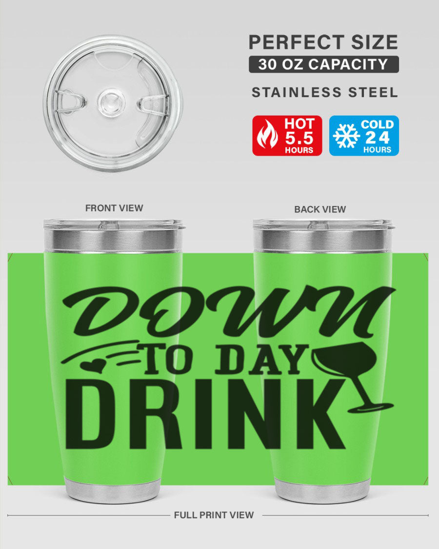 Down to Day Drink 130# Beer Tumbler in stainless steel with a drink-thru lid, showcasing its double wall vacuum design.