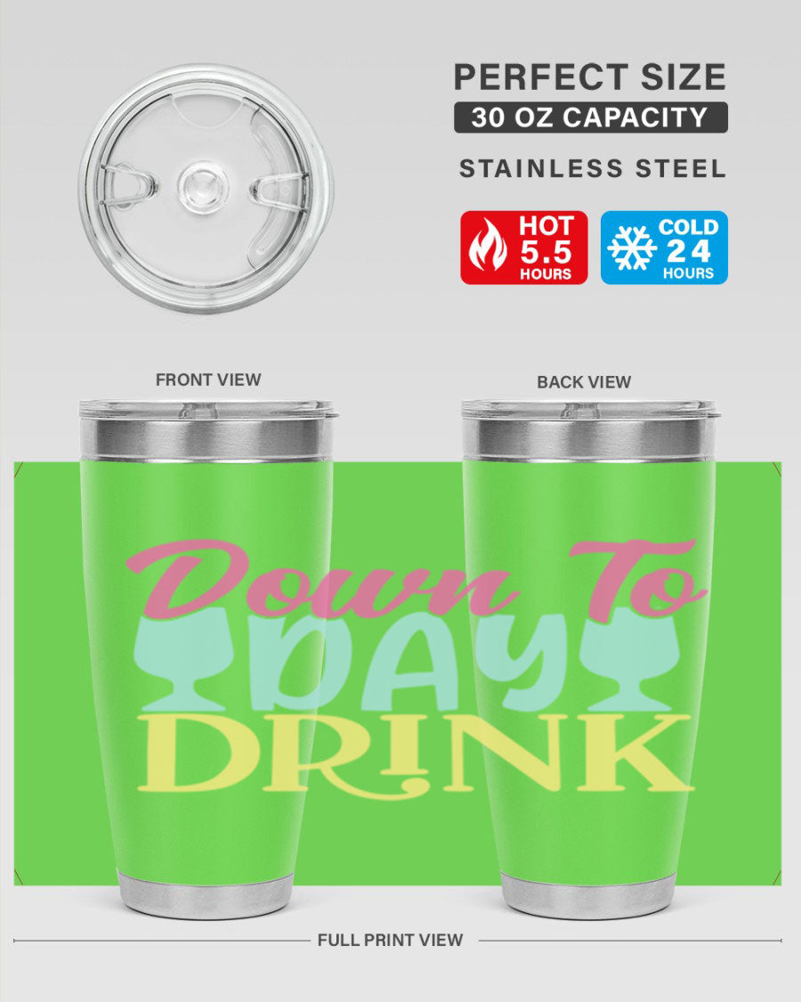 Down to Day Drink 131# Beer Tumbler in stainless steel with a drink-thru lid, showcasing its sleek design and double wall insulation.