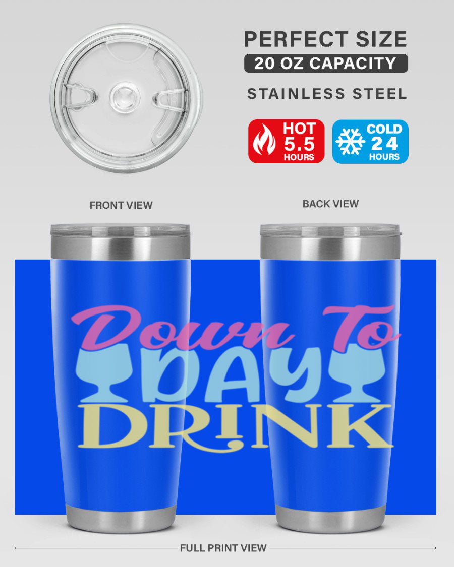 Down to Day Drink 131# Beer Tumbler in stainless steel with a drink-thru lid, showcasing its sleek design and double wall insulation.