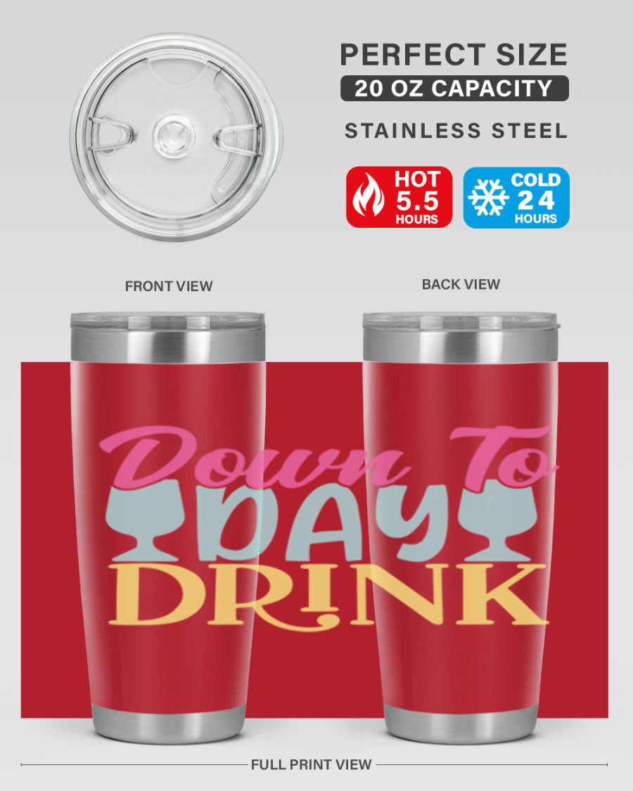 Down to Day Drink 131# Beer Tumbler in stainless steel with a drink-thru lid, showcasing its sleek design and double wall insulation.