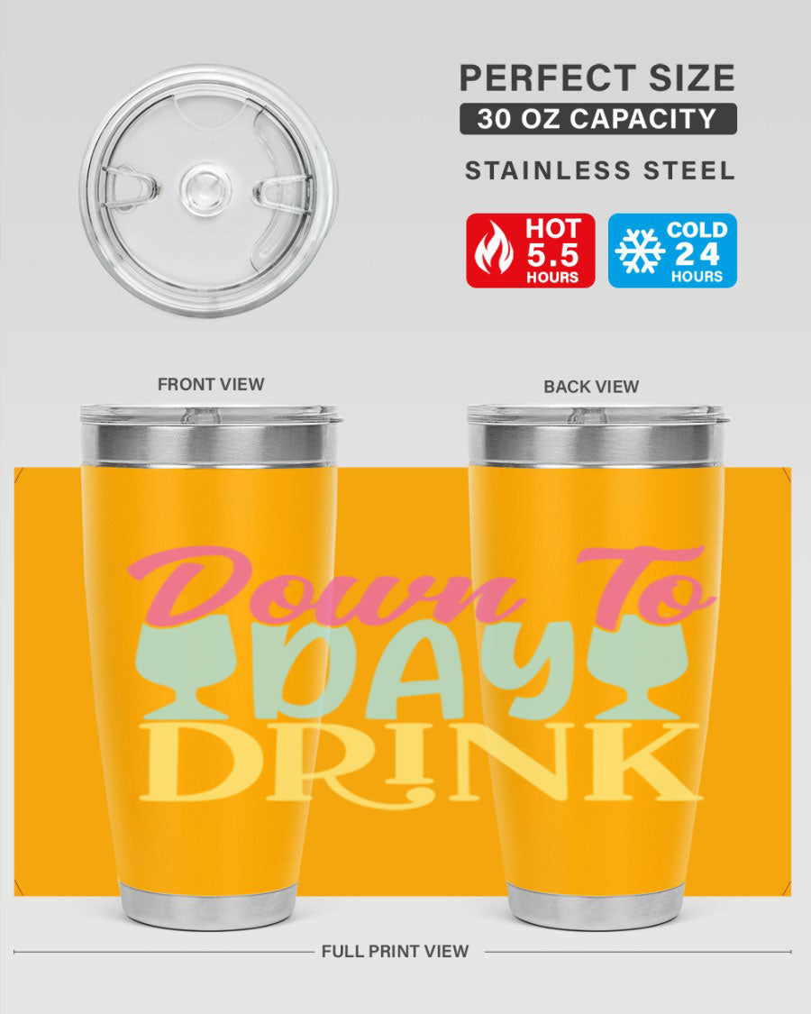 Down to Day Drink 131# Beer Tumbler in stainless steel with a drink-thru lid, showcasing its sleek design and double wall insulation.