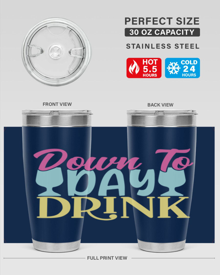 Down to Day Drink 131# Beer Tumbler in stainless steel with a drink-thru lid, showcasing its sleek design and double wall insulation.