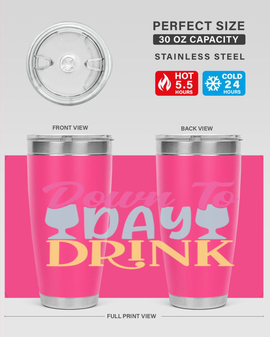 Down to Day Drink 131# Beer Tumbler in stainless steel with a drink-thru lid, showcasing its sleek design and double wall insulation.