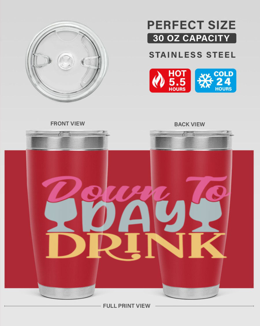 Down to Day Drink 131# Beer Tumbler in stainless steel with a drink-thru lid, showcasing its sleek design and double wall insulation.