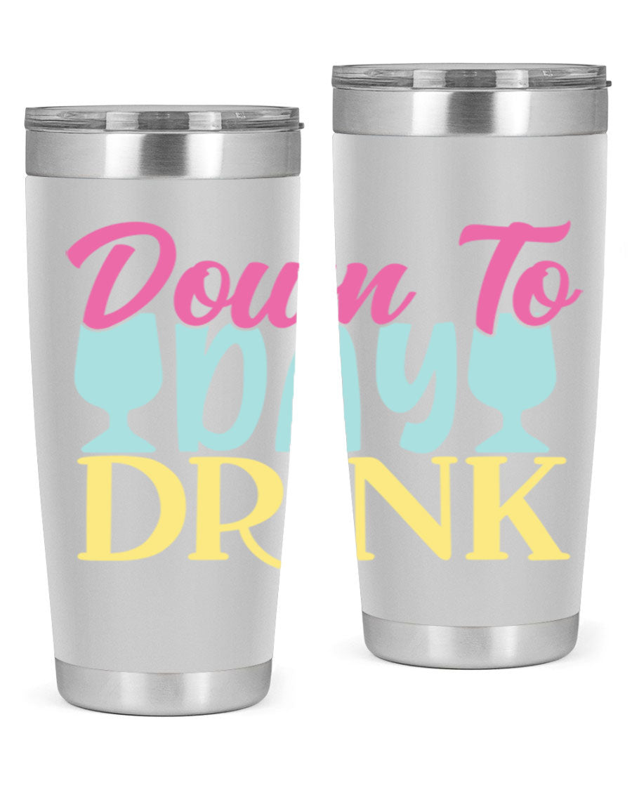 Down to Day Drink 131# Beer Tumbler in stainless steel with a drink-thru lid, showcasing its sleek design and double wall insulation.