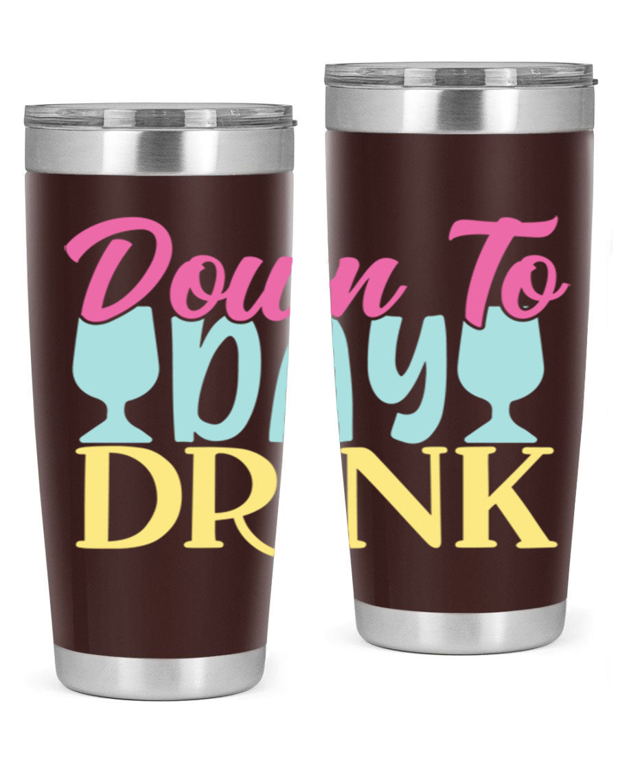 Down to Day Drink 131# Beer Tumbler in stainless steel with a drink-thru lid, showcasing its sleek design and double wall insulation.